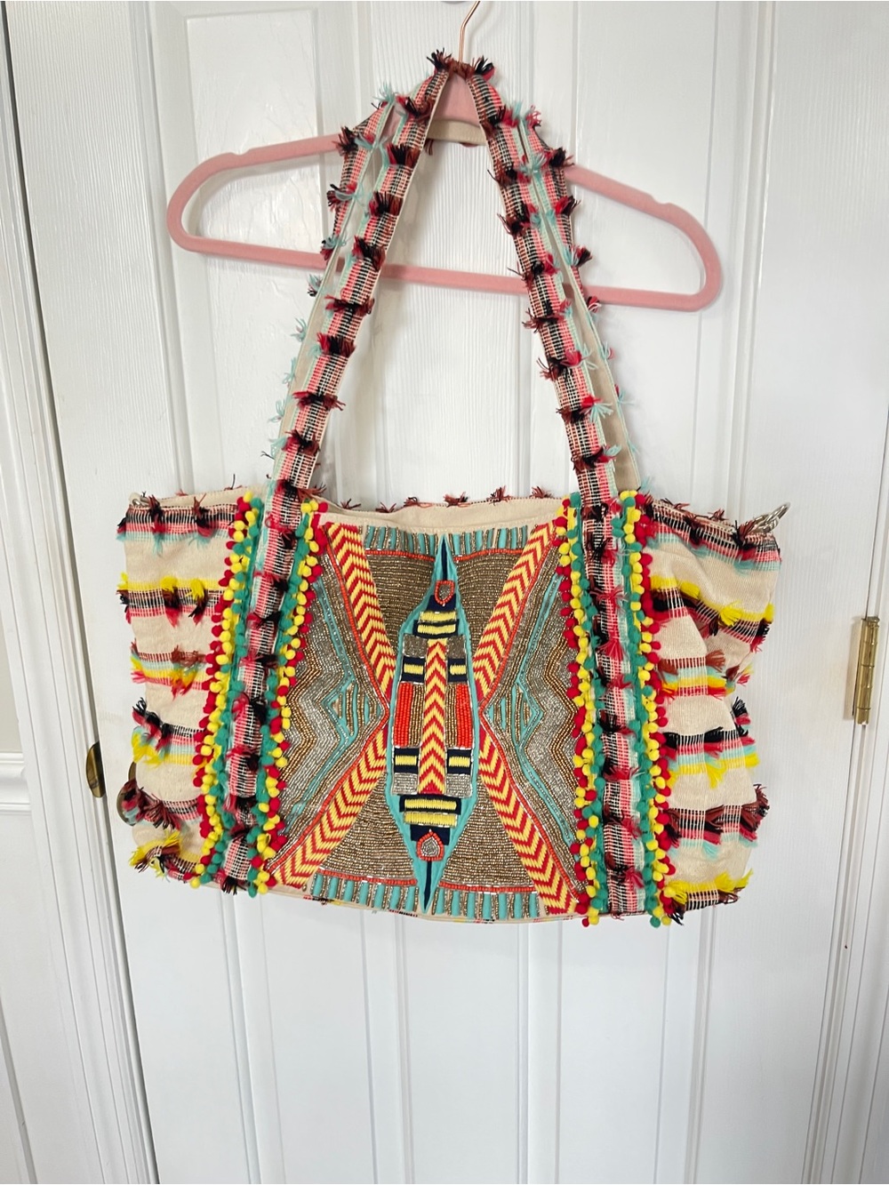 America & Beyond Boho Handcrafted Large Tote w/ Strap & Handles, Eco/Fair Trade